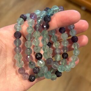 Faceted Fluorite 8mm Beaded Stretch Bracelet, Green & Purple-price per bracelet